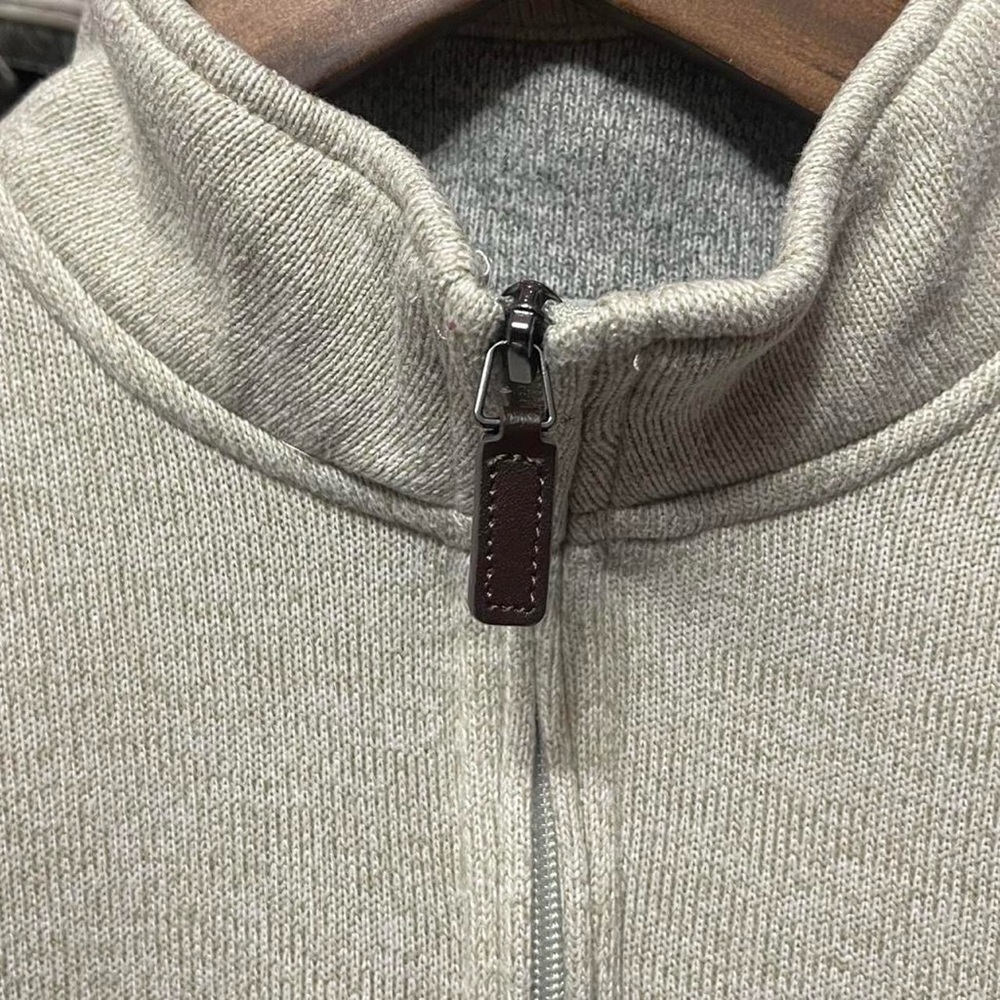 plain blank tan cream Izod small gray logo long sleeve quarter zip sweatshirt - Picture 3 of 5